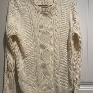 Sonoma Ivory Crewneck Sweater with Cable Knit Pattern